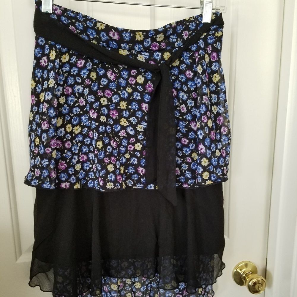 D-Signed Women's Black Floral Layered Skirt Size Large Flowy Boho Style